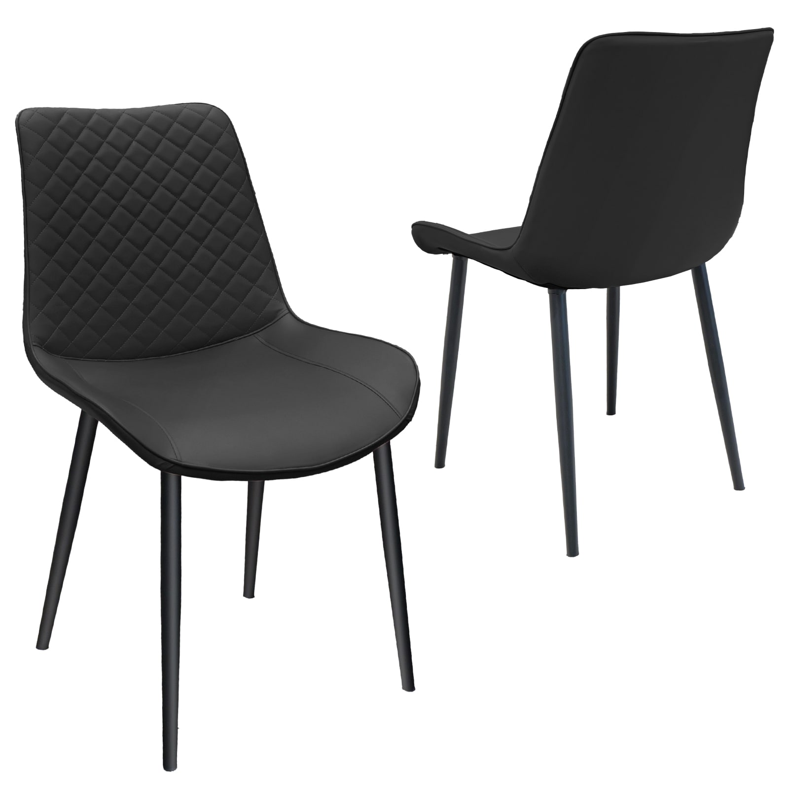Black PU Leather Dining Chair With Metal Legs, Chequer Upholstered Armless Chair Set Of 2 For Kitchen, Restaurant, Living, Meeting Room_voghion.com